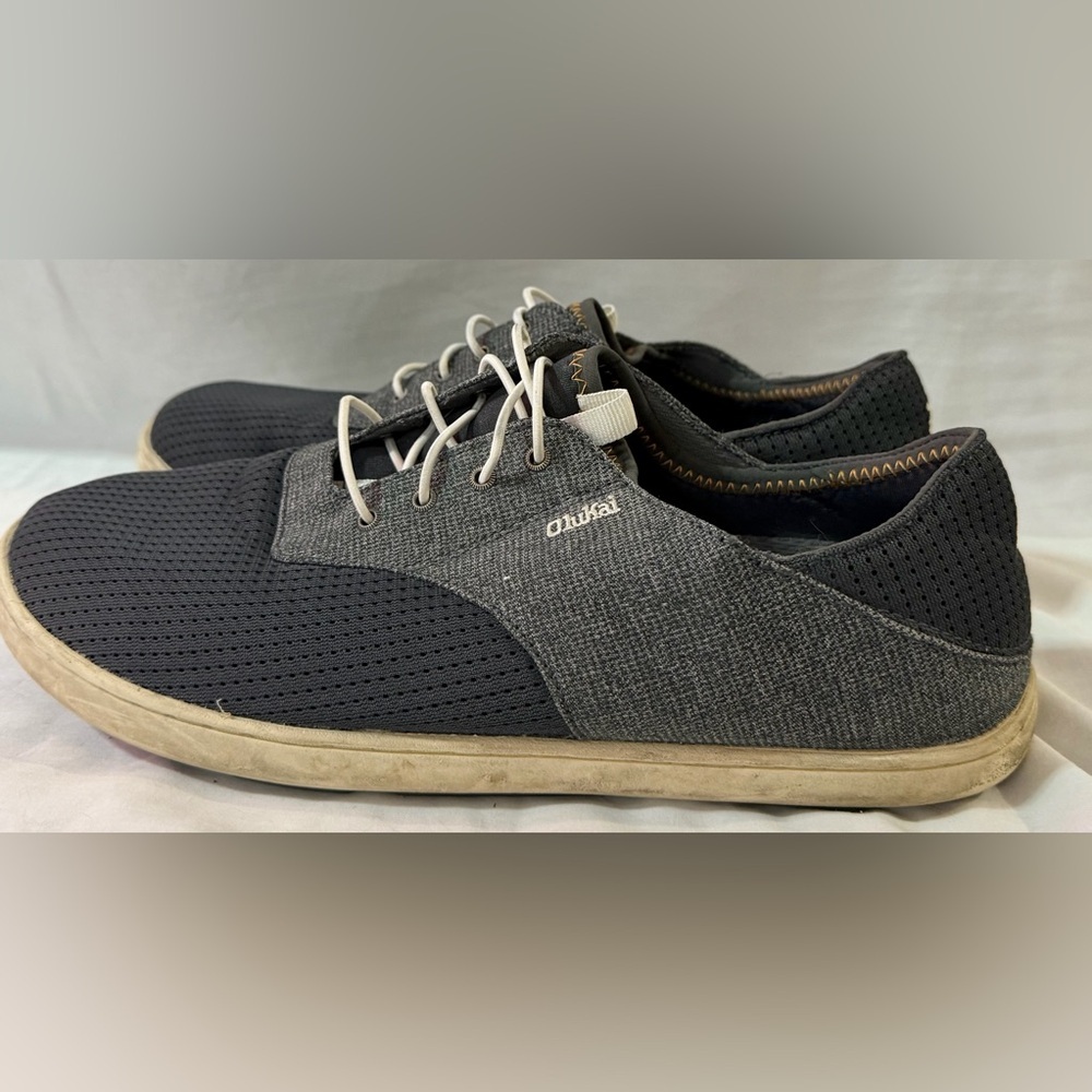 Olukai Nohea Moku Black Gray Mesh Mens Sz 9 Slip on Casual Shoes Beach Boat